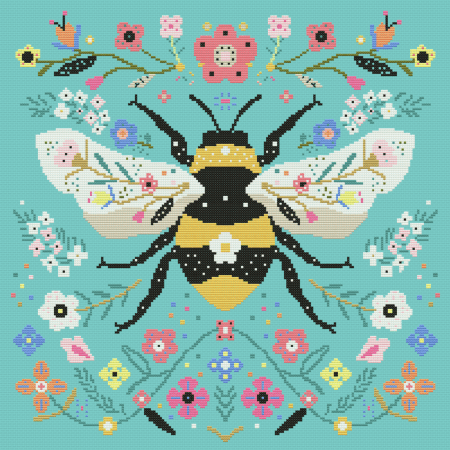 Bee and flowers cross stitch pattern